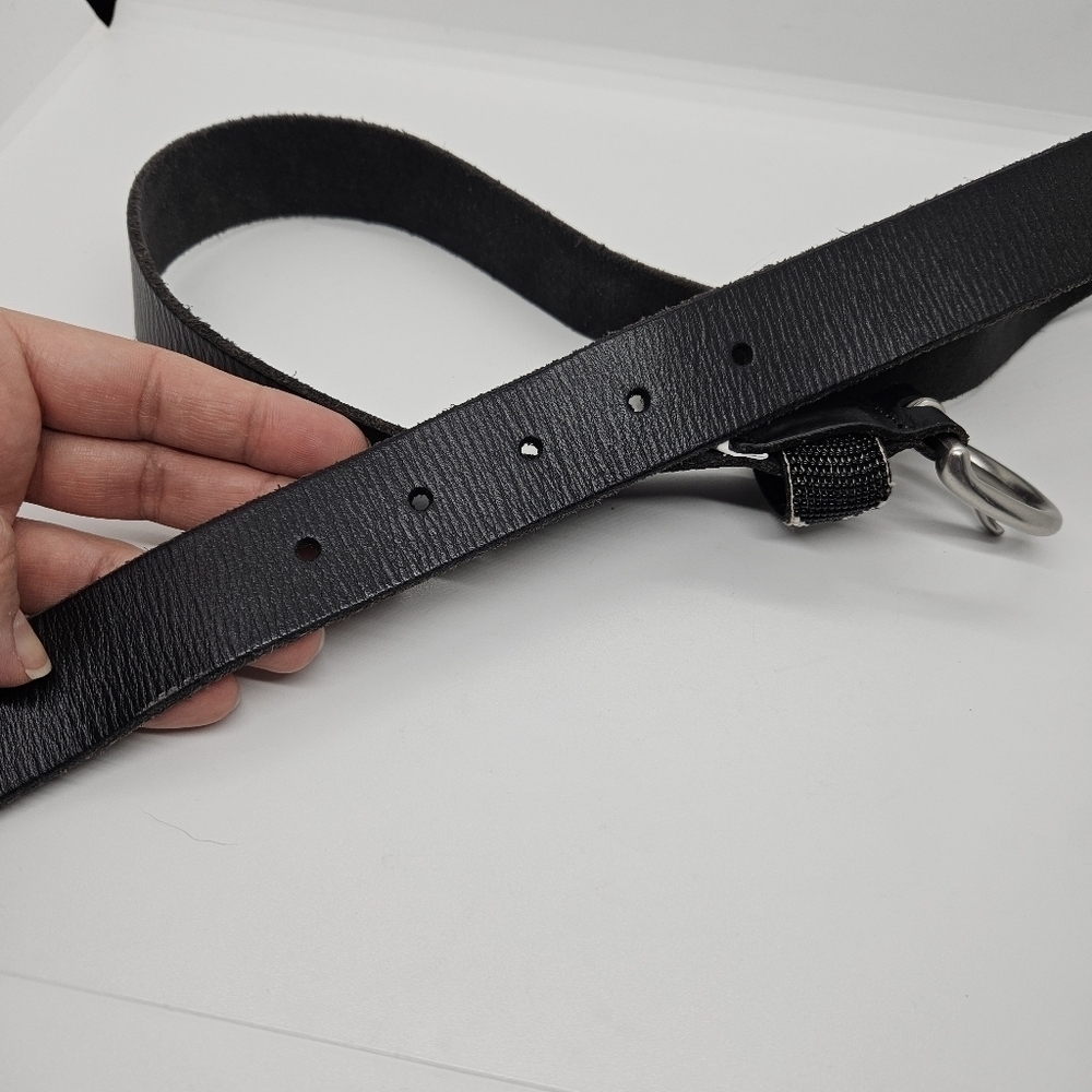 J. Crew black leather belt with silver tone buckle and beaded detail S/M - Picture 7 of 7